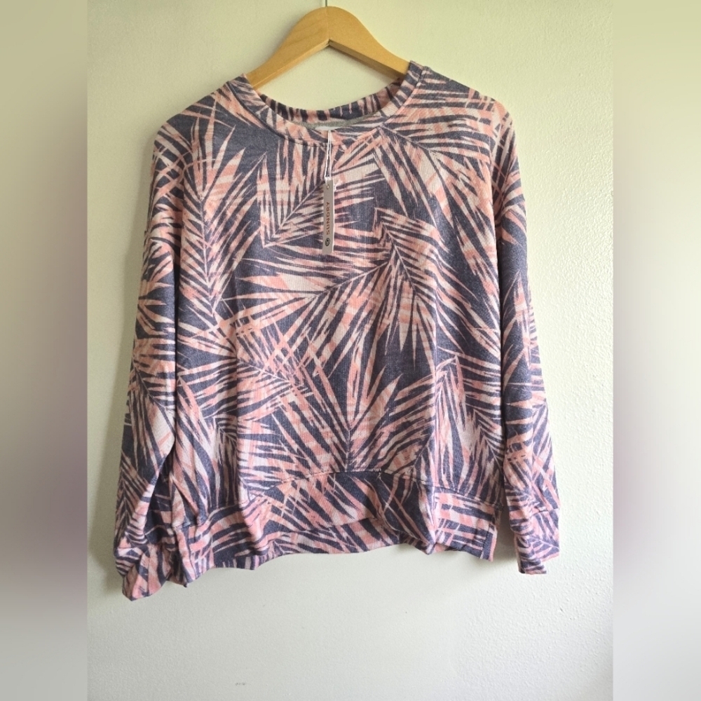 Sundry, Palms‎ Cozy Lightweight Pullover, Blue/Grey/Pink Peach, Size S - NWT! - Picture 14 of 16